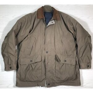 Vintage Chore Coat XL Forest Club Barn Zip Lining Full Zip Leather Collar 90s
